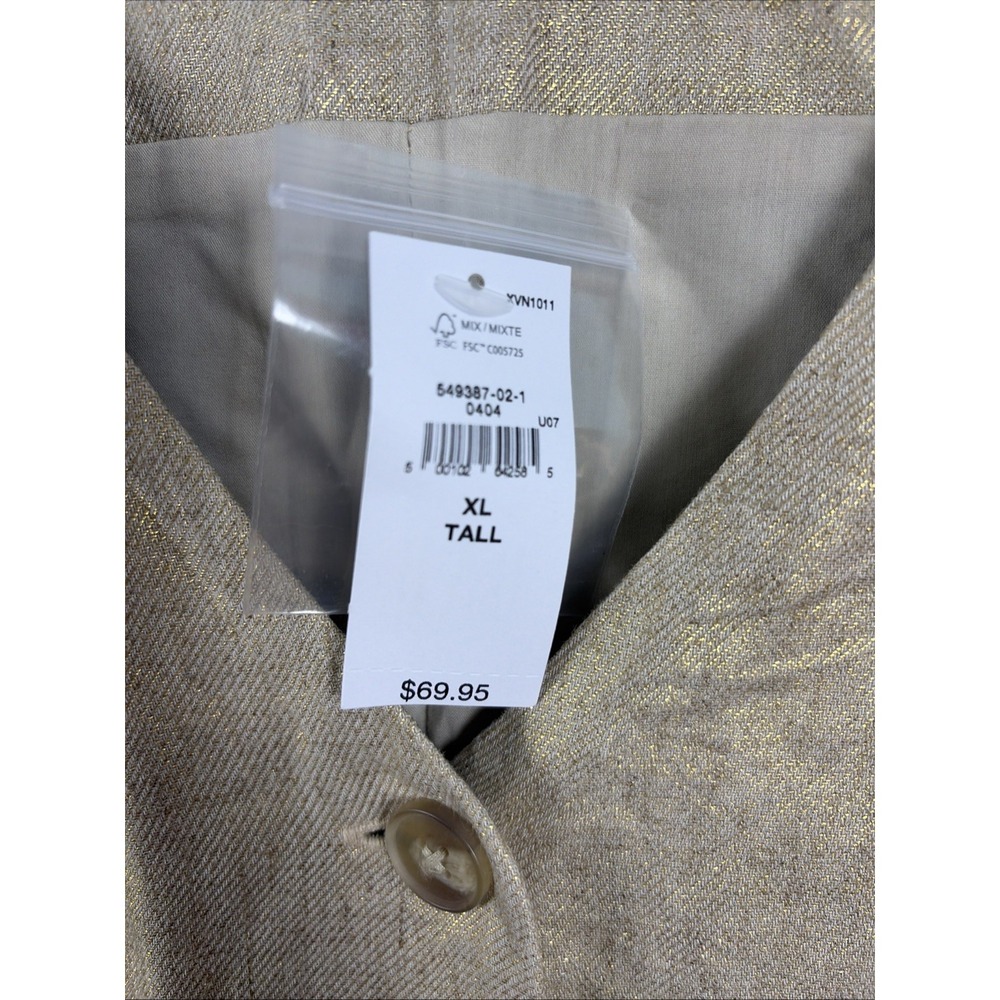 GAP Linen Blend Vest Womens XL Tall Metallic Gold Button Front Sleeveless Top - Picture 6 of 11